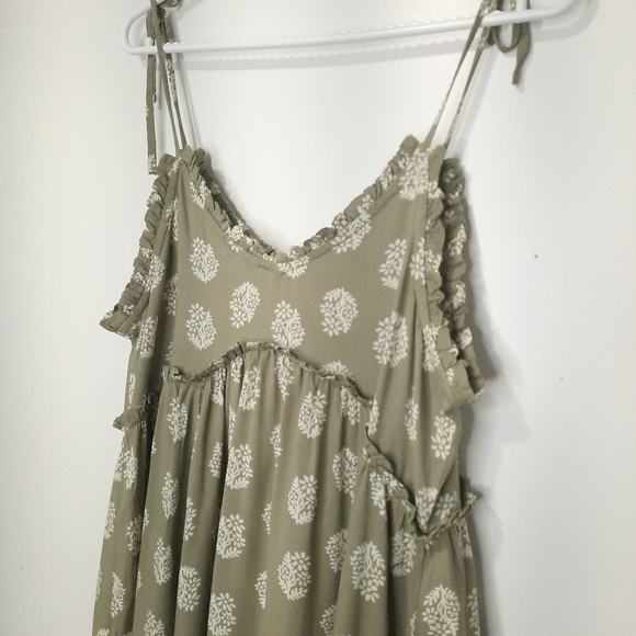 Patrons of Peace Malibu Mini Dress Ruffles Tie Straps Sage Green Womens Size M - Picture 5 of 13